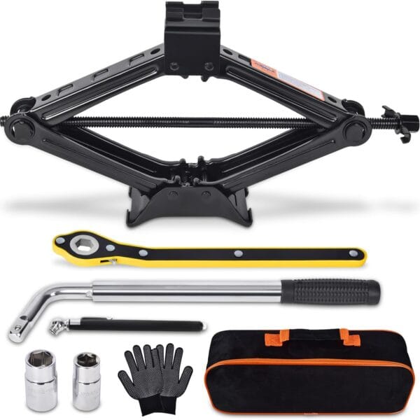 Car Jack Kit Scissor Jack for Car 2 Ton (4409 lbs) Tire Jack Tool Kit Universal Car Emergency Kit with Lug Wrench Tire Changing Kit for Car SUV (2T)