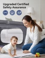 Foldable Baby Playpen, 5050 Inch Play Pens for Babies and Toddlers, Indoor & Outdoor Kids Safety Fence with Gate, Portable Play Yard with 360 Visible Mesh and Carrying Bag, Grey