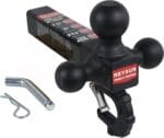 Trailer Hitch Tri-Ball Hitch with Hook: Tactical Tow Ball Hitch, Fits 2-inch Hitch Receiver, Secure with Self-Lock Latch, Matt Black