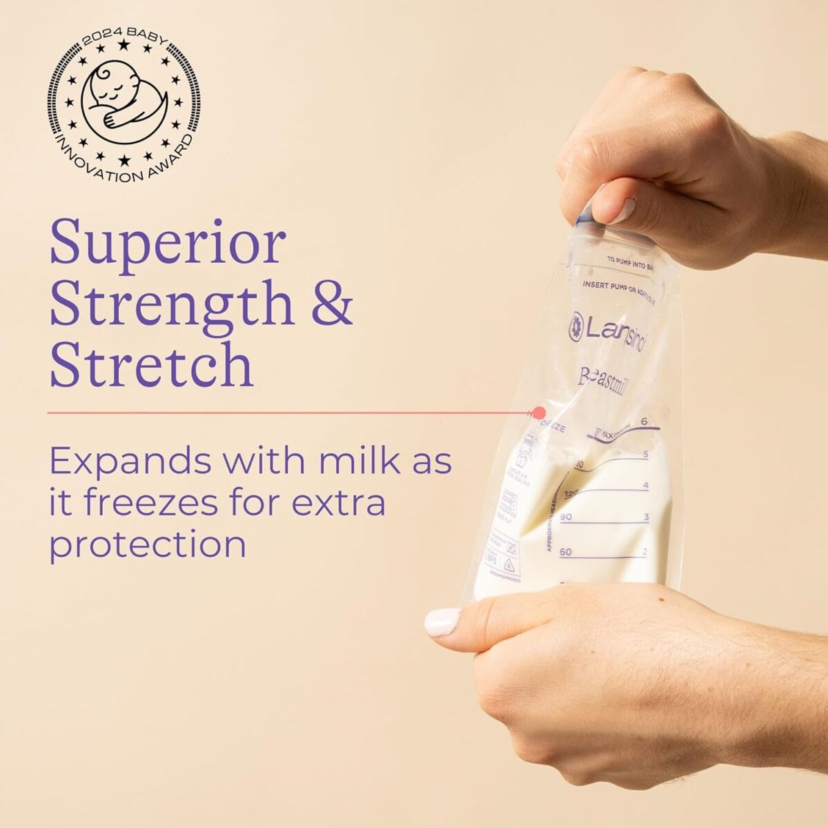 Lansinoh Breastmilk Storage Bags, 100 Count, Baby Essentials, Fast Freeze & Thaw Breast Milk Bags for Baby Bottle Feeding, Superior Strength & Stretch, 6 Ounce