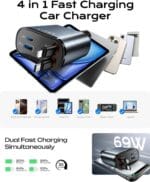 LISEN Retractable Car Charger [69W USB C Car Accessories Adapter ] for iPhone 16 USB C Charger Fast Charging, Travel Essentials Gifts for Women Men, Road Trip Essentials for iPhone 16e 16 15 14 13 12