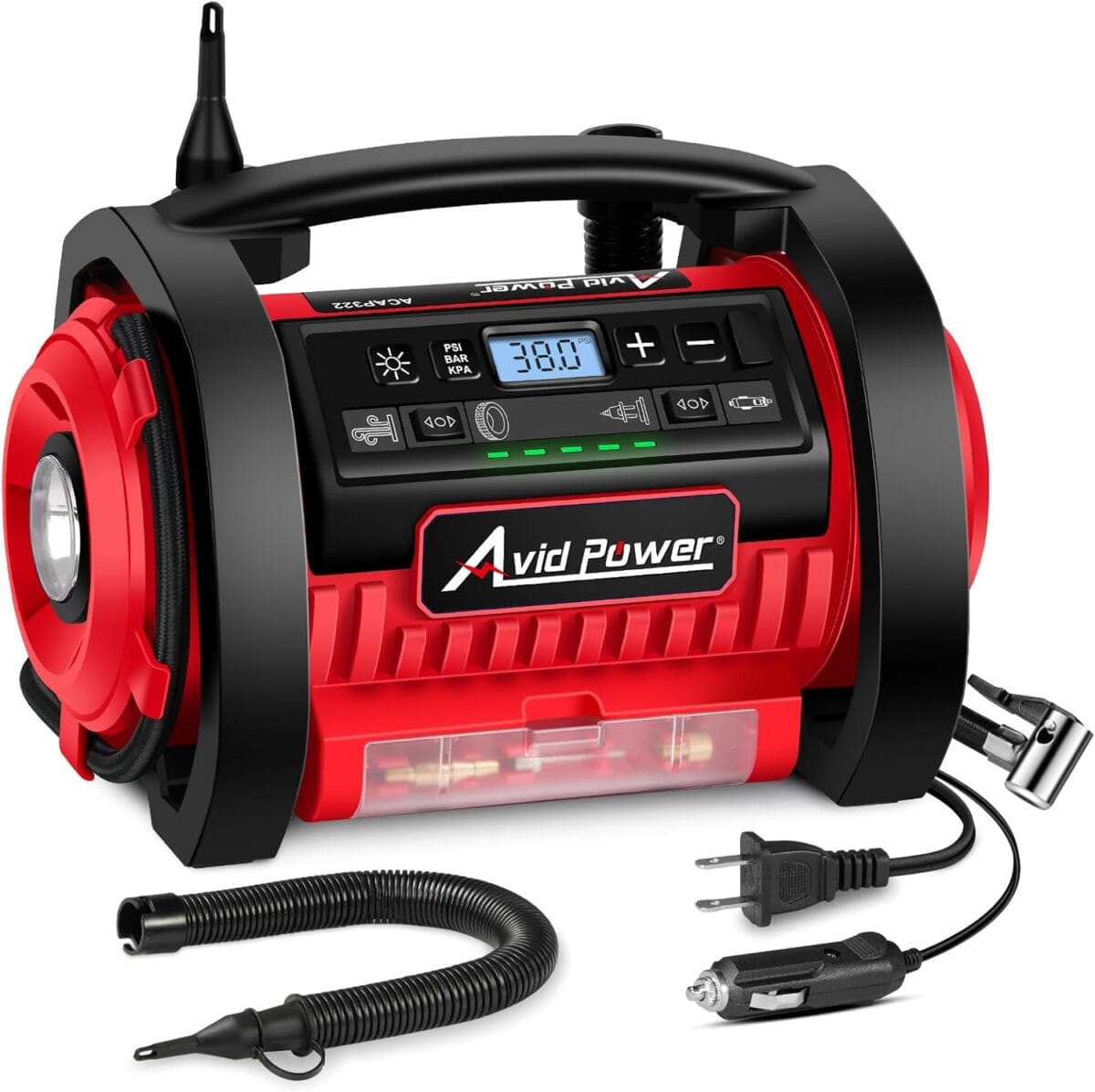 AVID POWER Tire Inflator Portable Air Compressor, 12V DC / 110V AC Car Tire Pump, Air Mattress Pump with Inflation and Deflation Modes, Dual Powerful Motors, Digital Pressure Gauge