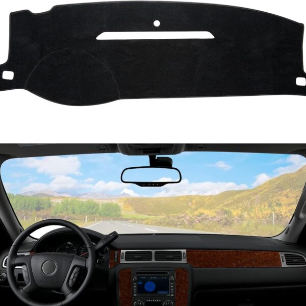 Dashboard Dash Cover Mat Carpet Compatible with 07-14 Chevy Tahoe Suburban Denali Avalanche GMC Yukon/XL,07-13 Chevy Silverado Sierra Without Dash Speaker and Only One Glove Box(Airbag box can open)