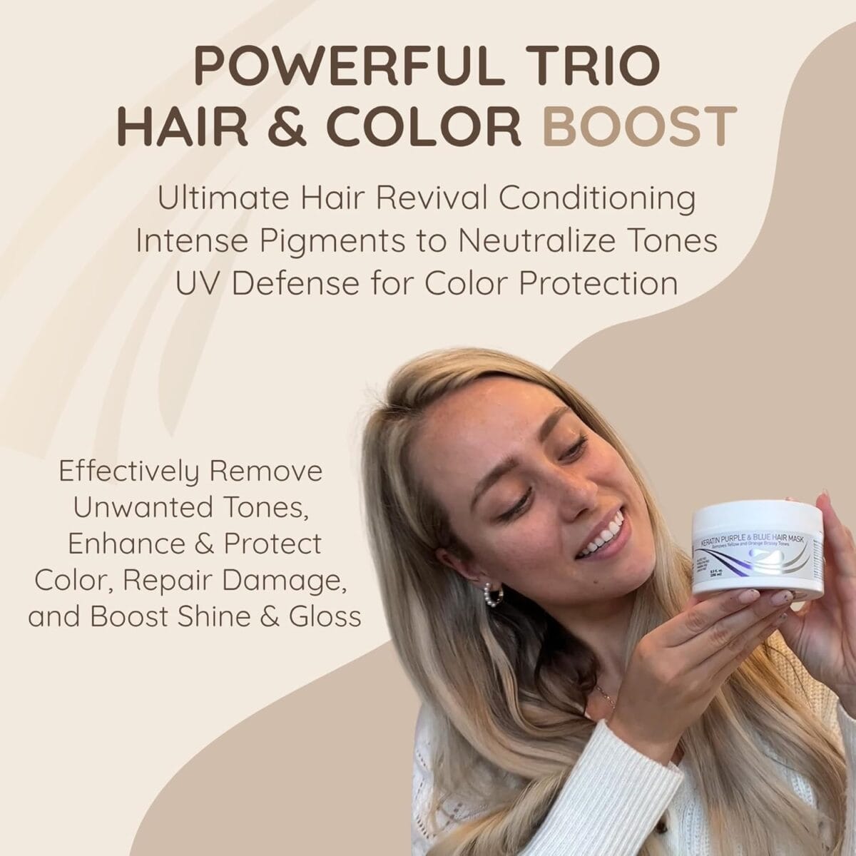 VITAMINS hair cosmetics Keratin Purple Hair Mask – Violet Blue Protein Deep Conditioner Treatment – Toner for Blonde Platinum Silver Gray Ash or Brown Colored Dry and Damaged Brassy Hair