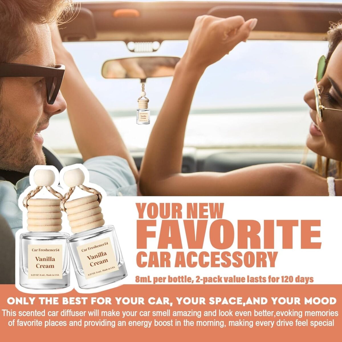 HoogaLife Car Air Freshener Diffuser 2 Pack Hanging Air Freshener Diffuser – Vanilla Cream Fragrance Oil Air Diffuser for Car, 45+ Days Long Lasting Fragrance Made in USA Car Air Fresheners