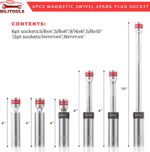 BILITOOLS 6 Piece 3/8-Inch Drive Magnetic Swivel Spark Plug Socket Set-includes 9/16-Inch, 5/8-Inch, 14mm, 16mm Socket & 3/8-inch Drive with 6-Point and 12-Point, CR-V