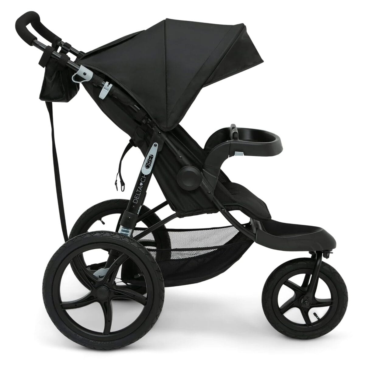 Delta Children Apollo Jogging Stroller – Shock Absorbing Frame with Large Canopy & Recline – Car Seat Compatible, Black