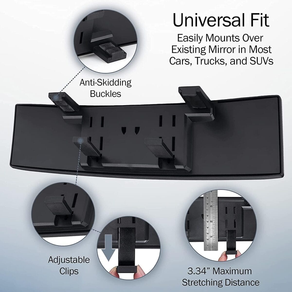 Verivue Universal Panoramic 12-Inch Rear View Mirror, Anti-Glare Wide Angle Car Mirror, Rearview Mirrors Accessory for Baby Rear-Facing, Clear Panoramic Convex Mirrors for Cars and SUVs
