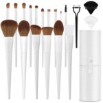 Makeup Brushes With Case 20PCs Professional Makeup Brush Set, Foundation Powder Eyeshadow Brush Set Eyebrow Concealer Contour Travel Brushes Kit with Holder & 2 Powder Puff-White