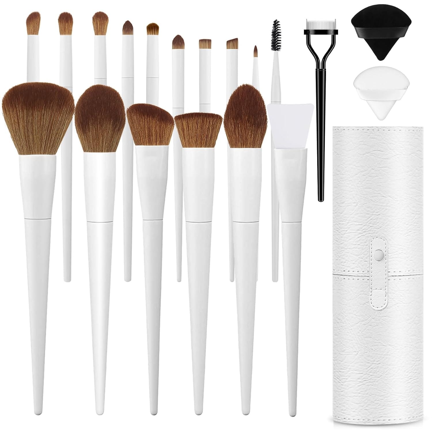 Makeup Brushes With Case 20PCs Professional Makeup Brush Set, Foundation Powder Eyeshadow Brush Set Eyebrow Concealer Contour Travel Brushes Kit With Holder & 2 Powder Puff White Makeup Brushes With Case 20PCs Professional Makeup Brush Set, Foundation Powder Eyeshadow Brush Set Eyebrow Concealer Contour Travel Brushes Kit with Holder & 2 Powder Puff-White