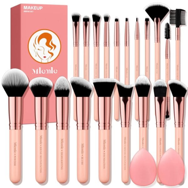 Makeup Brushes Set, Mlemle Professional 20 Pcs Premium Synthetic Foundation Powder Concealers Eye shadows Blush Makeup Brushes with 2 Makeup Sponge(A01-PINK)