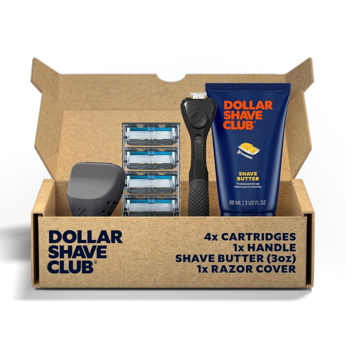 Dollar Shave Club | The Member Exclusive Shave Set | 4 Extra Close Refill Cartridges, 1 Handle (Black), 1 Shave Butter 3 ounce, 1 Razor Cover