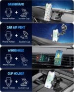 Wireless Car Charger, Fast Charging Phone Holder 3 in 1 Phone Mount Auto Clamping Car Accessories Compatible with iPhone 16 15 14 13 12 11 Xs XR, Samsung S23 Ultra S22 S21 S20/S10+ S9+ Note 9