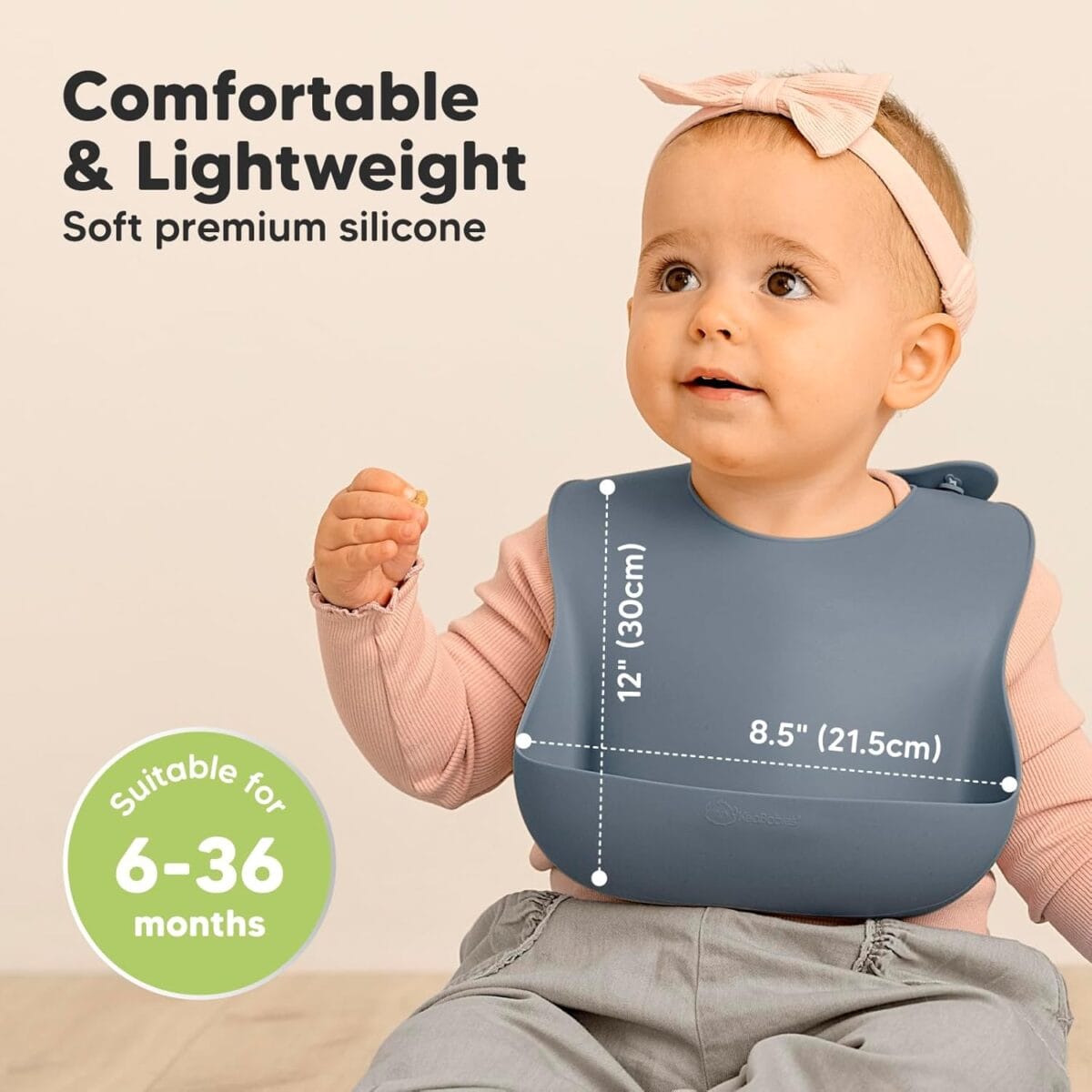 KeaBabies 2-Pack Silicone Baby Bibs for Eating – Sturdy Food-Grade Silicone Bibs for Babies Girl, Boy, Large Food Catcher, Clean & Put On Easily, Waterproof Toddler Feeding Essentials (Slate)