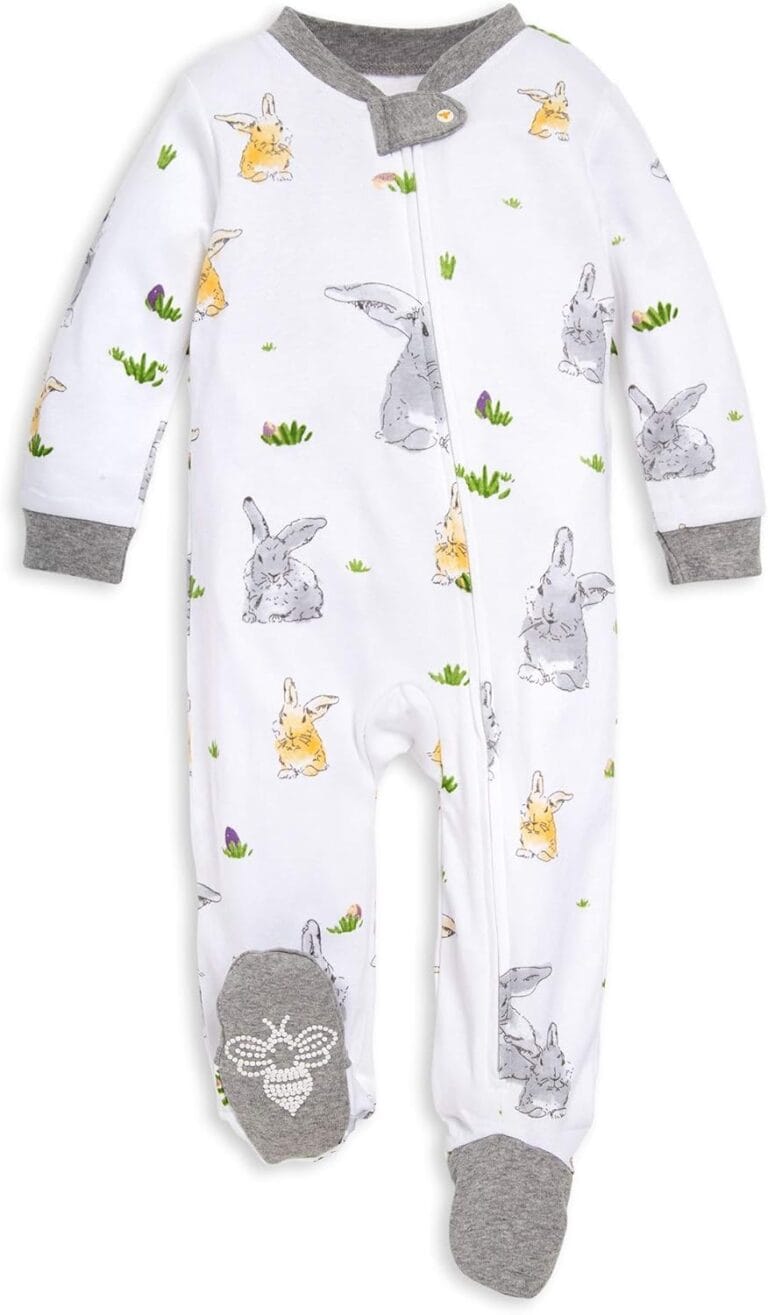 Burt's Bees Baby Boys' Sleep & Play PJs, 100% Organic Cotton One-Piece Zip Front Jumpsuit, Baby Boys Footie Pajamas & PJs