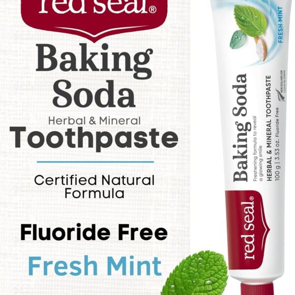 Red Seal Fluoride Free Toothpaste - Baking Soda - Herbal & Mineral Formula, Vegan-Friendly, Cruelty-Free, SLS and Paraben-Free, No Artificial Flavors, NATRUE Certified Natural, Dry Mouth Relief