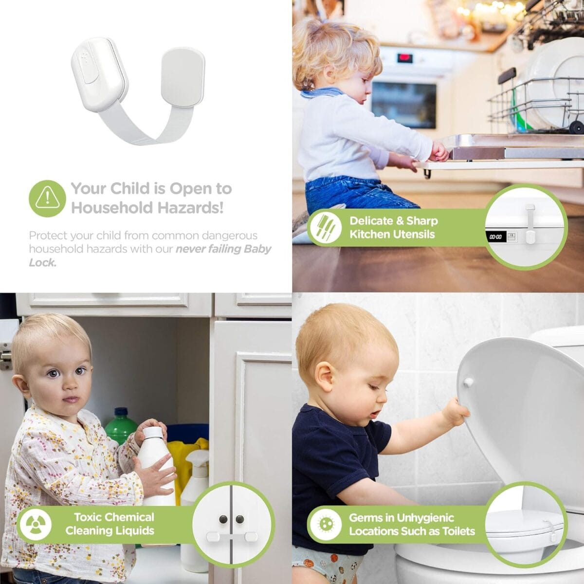 SKYLA HOMES Baby Locks (8-Pack) Child Safety Cabinet Proofing – Safe Quick and Easy 3M Adhesive Cabinet Drawer Door Latches No Screws & Magnets Multi-Purpose for Furniture Kitchen Ovens Toilet Seats