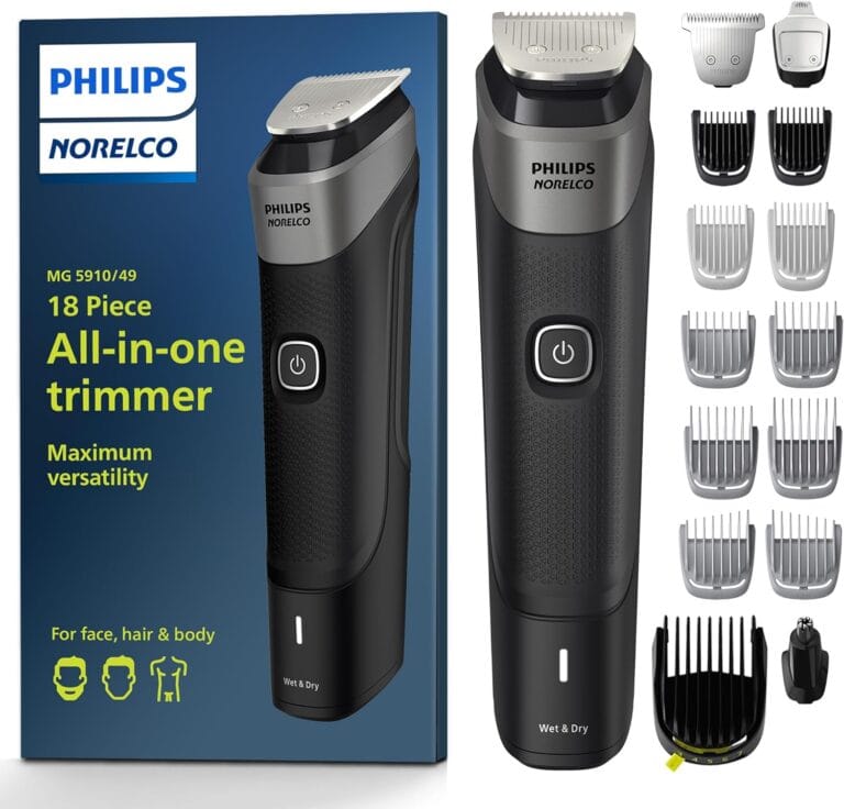 Philips Norelco Multigroom Series 5000 18 Piece, Beard Face, Hair, Body and Intimate Hair Trimmer for Men - NO BLADE OIL MG5910/49