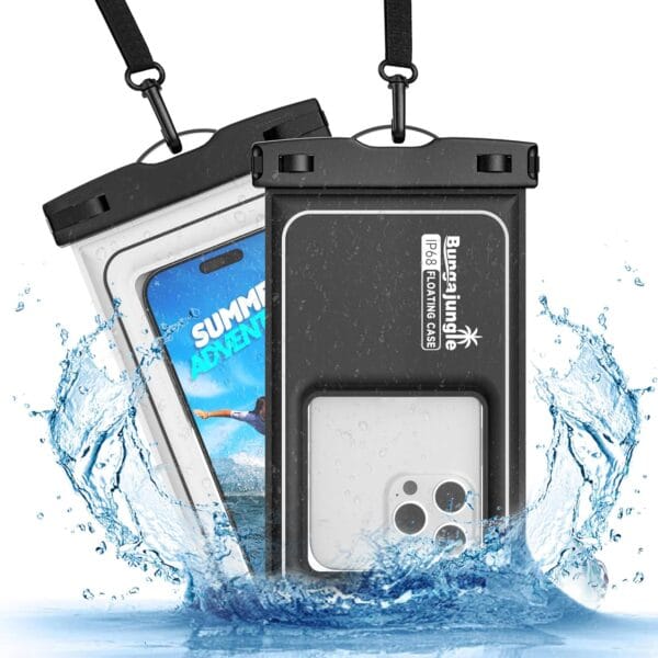 Waterproof Phone Pouch - 2 Pack IP68 Floating Waterproof Phone Case, Dry Bag Beach Cruise Essentials 2025 with Adjustable Lanyard for iPhone 16 Pro Max / 15 Pro / Galaxy S24 S23 (Black and White)