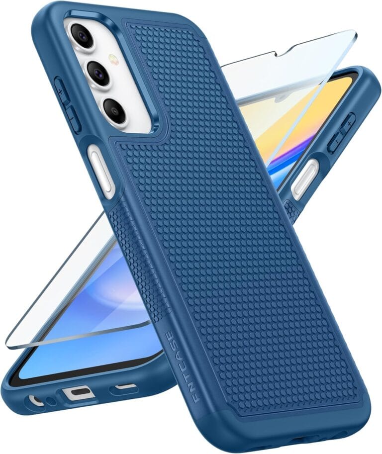 FNTCASE for Samsung Galaxy A15-5G Case: Dual Layer Protective Heavy Duty Cell Phone Cover Shockproof Rugged with Non Slip Textured Back - Military Protection Bumper Tough - 2024, 6.5inch Blue