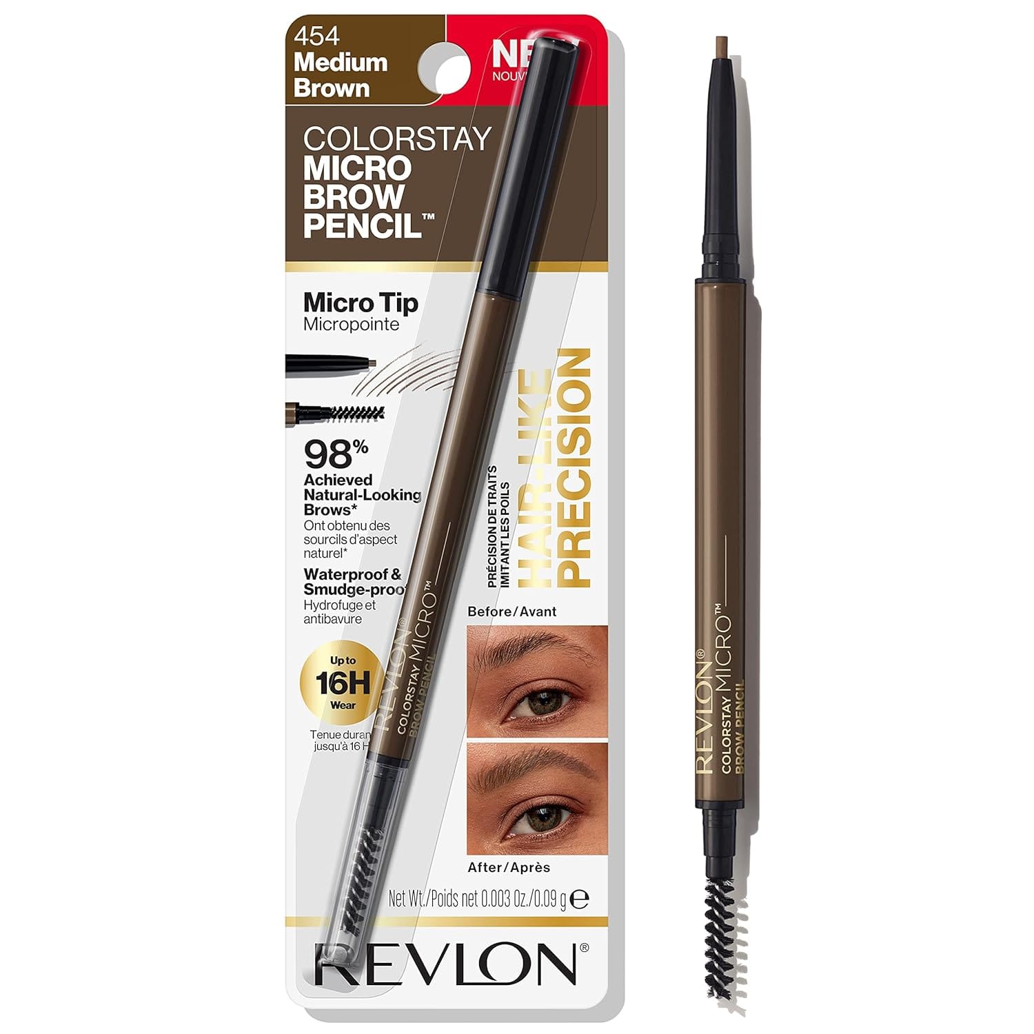 Revlon ColorStay Micro Eyebrow Pencil With Built In Spoolie Brush, Infused With Argan And Marula Oil, Waterproof, Smudgeproof, 454 Medium Brown, 0.003 Oz Revlon ColorStay Micro Eyebrow Pencil with Built In Spoolie Brush, Infused with Argan and Marula Oil, Waterproof, Smudgeproof, 454 Medium Brown, 0.003 oz
