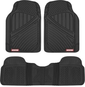 Motor Trend FlexTough Performance All Weather Rubber Car Floor Mats - 3 Piece Floor Mats Automotive Liners for Cars Truck SUV, Heavy-Duty Waterproof (Black)