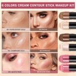 6 Colors Cream Contour Stick Makeup Contour Kit,Double-ended Cream Bronzer Stick,Highlighter Stick,Cream Blush Stick,Lightweight Contour Makeup Kit for Beginners – Set A