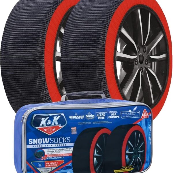 KNK Boutique Automotive Snow Socks for Tires - Pro Series for Ultimate Grip Alternative for Tire Snow Chain - Snow Traction Device for Passenger Cars SUVs Trucks Winter Emergency Accessory (Medium)
