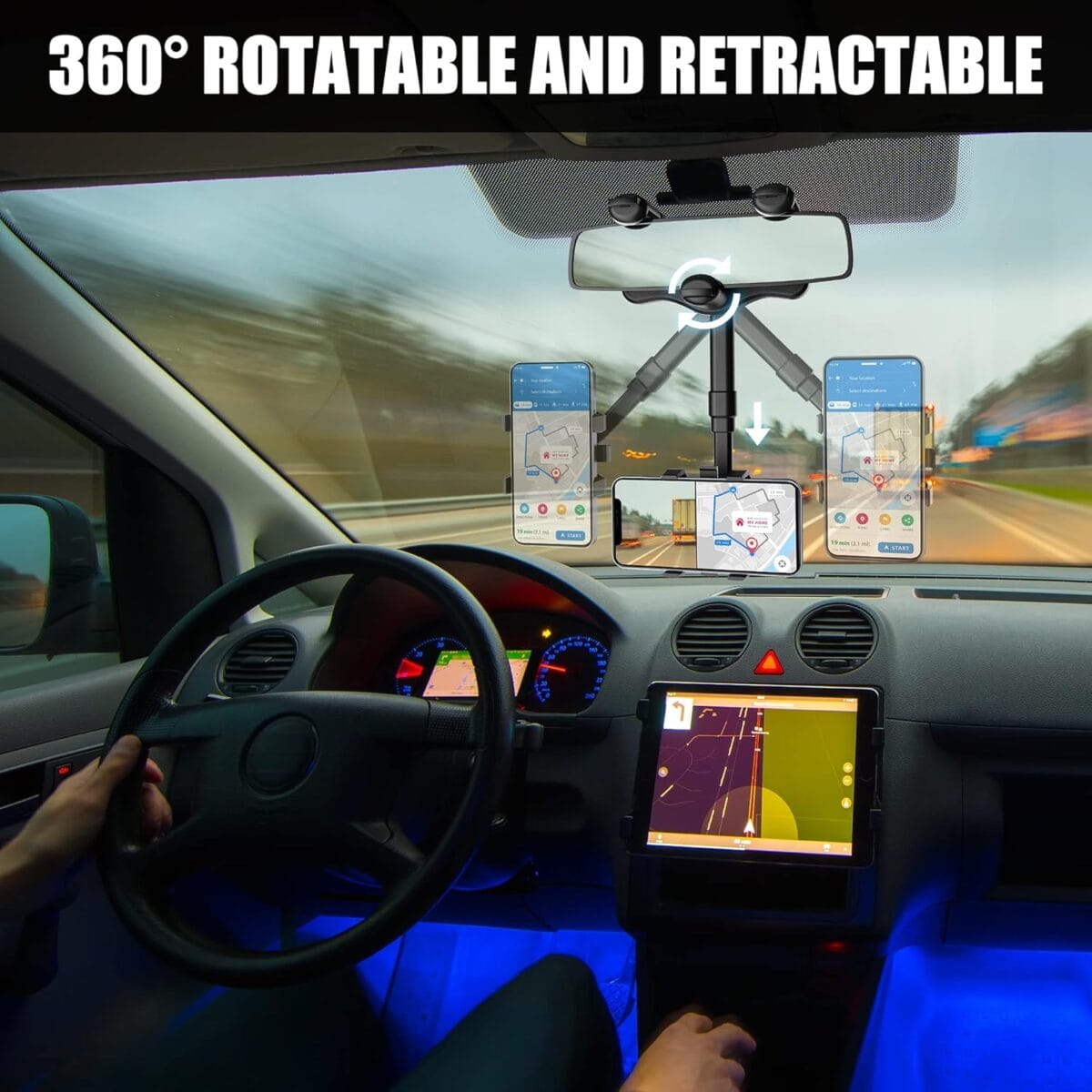 SXhyf Rear View Mirror Phone Holder, 2023 Rotatable and Retractable, Universal Mount, Cell Car Fit for iPhone 11 12 13 14 Pro Max Samsung All Phone