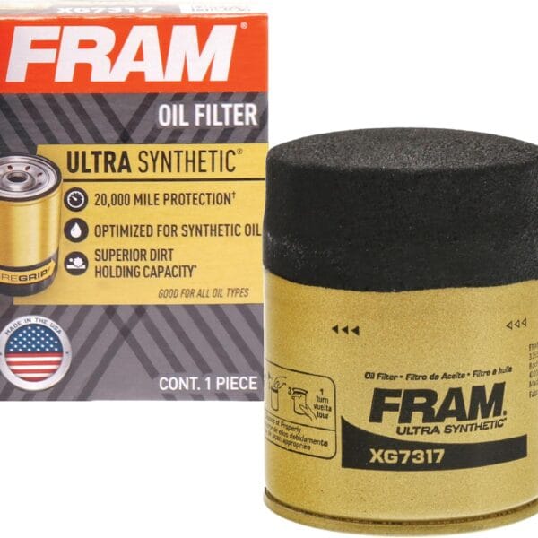 FRAM Ultra Synthetic Automotive Replacement Oil Filter, Designed for Synthetic Oil Changes Lasting up to 20k Miles, XG7317 with SureGrip (Pack of 1)