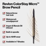Revlon ColorStay Micro Eyebrow Pencil with Built In Spoolie Brush, Infused with Argan and Marula Oil, Waterproof, Smudgeproof, 454 Medium Brown, 0.003 oz