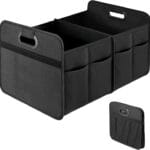 Simple Deluxe Trunk Organizer for Car/SUV/Truck, Collapsible 2 Compartment Automotive Storage Box, 600D Waterproof Oxford Polyester 50L Travel Accessories, Anti-slip & Leak-proof, Black