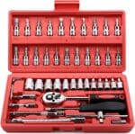 Egofine 46 Pieces 1/4 inch Drive Socket Ratchet Wrench Set, with Bit Socket Set Metric and Extension Bar for Auto Repairing and Household, with Storage Case