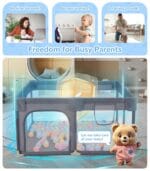 Dripex Baby Playpen, 52″52″ Play Pens for Babies and Toddlers, Safe Anti-Fall Play Yard with Gates, Baby Fence with Breathable Mesh, Indoor & Outdoor Kids Activity Center, Anchor Grey