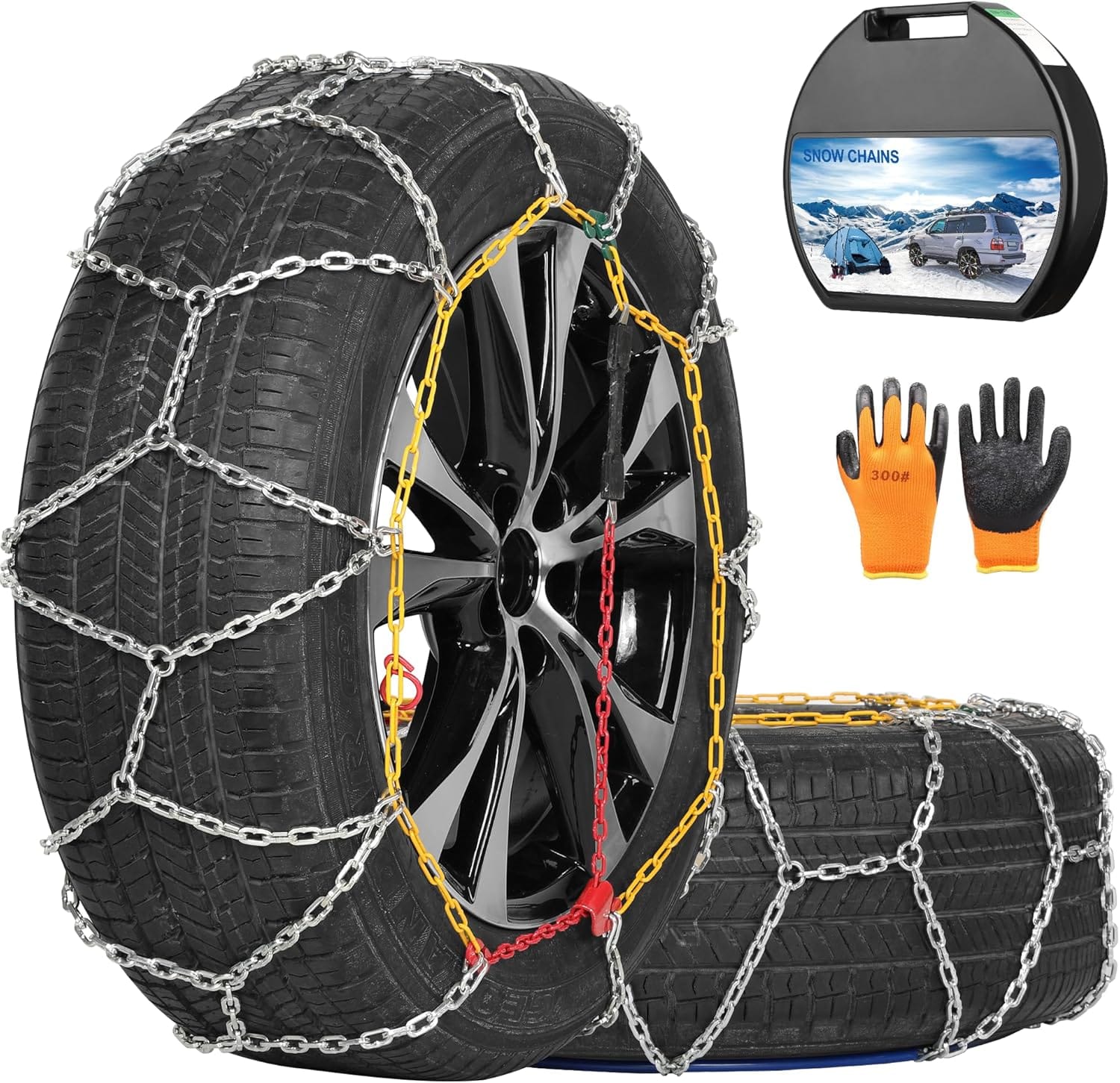 Snow Chains, Wear Resistant High Carbon Steel Anti Slip Tire Chain For Passenger Cars, Pickups, And SUVs, Set Of 2 (KN130) Snow Chains, Wear-Resistant High Carbon Steel Anti Slip Tire Chain for Passenger Cars, Pickups, and SUVs, Set of 2 (KN130)