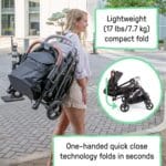 Ingenuity 3Dquickclose CS+ Compact Fold Stroller  Lightweight Stroller with Oversized Canopy, Extra-Large Storage and Compact Fold, Gray