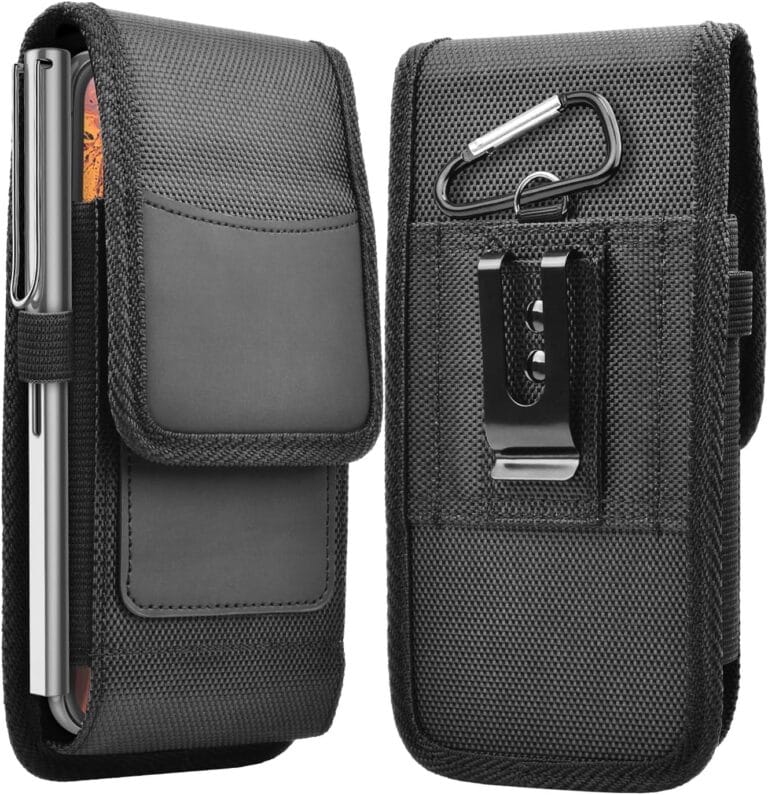 Takfox Phone Holster for Samsung Galaxy S25 Ultra S24 Plus S23 S22 S21 FE S20 Note 20 A35 A16 A23 A15 A51 A71, Moto G Stylus 5G Nylon Cell Phone Belt Clip Holster Carrying Pouch w Card Holder,Black
