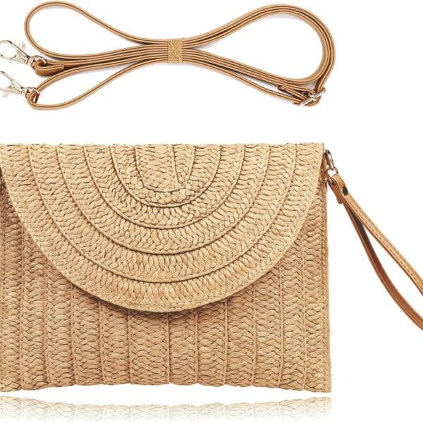 COOKOOKY Straw Clutch Handbag Summer Beach Straw Purse for Women woven Envelope Bag