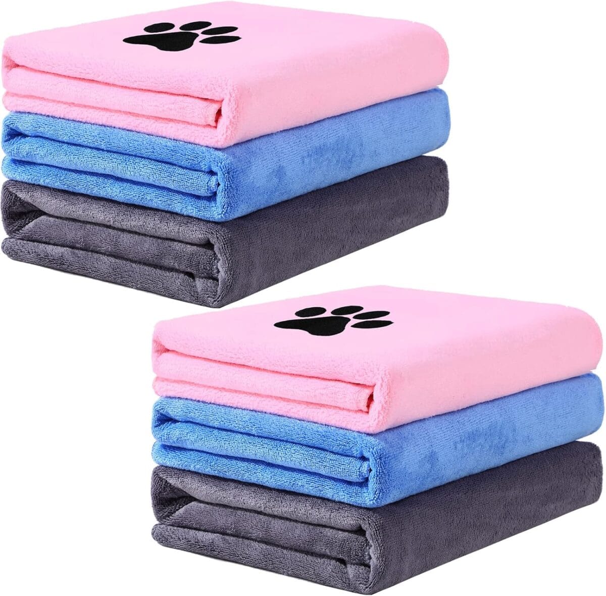 Kenning 6 Pieces Dog Towel Large Soft Pet Grooming Towel Absorbent Microfiber Dog Grooming Supplies with Embroidered Paw for Drying Dogs Cats Bathing Essentials, 20 x 39 Inch, Gray, Blue, Pink