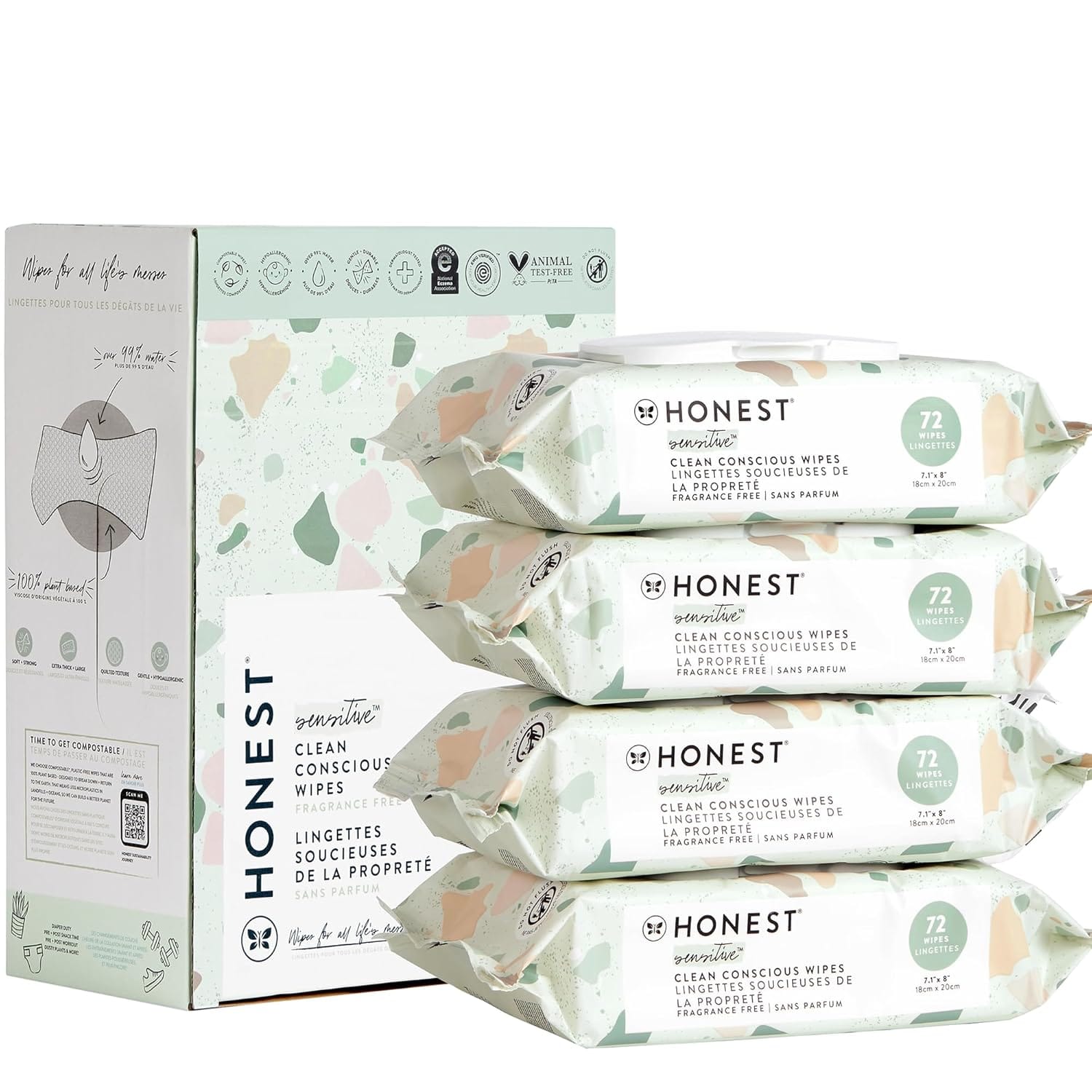 The Honest Company Clean Conscious Multi Use Wipes | Hypoallergenic + Unscented For Sensitive Skin | Over 99% Water, Compostable, Plant Based, Baby Wipes | Geo Mood, 288 Count The Honest Company Clean Conscious Multi-Use Wipes | Hypoallergenic + Unscented for Sensitive Skin | Over 99% Water, Compostable, Plant Based, Baby Wipes | Geo Mood, 288 Count