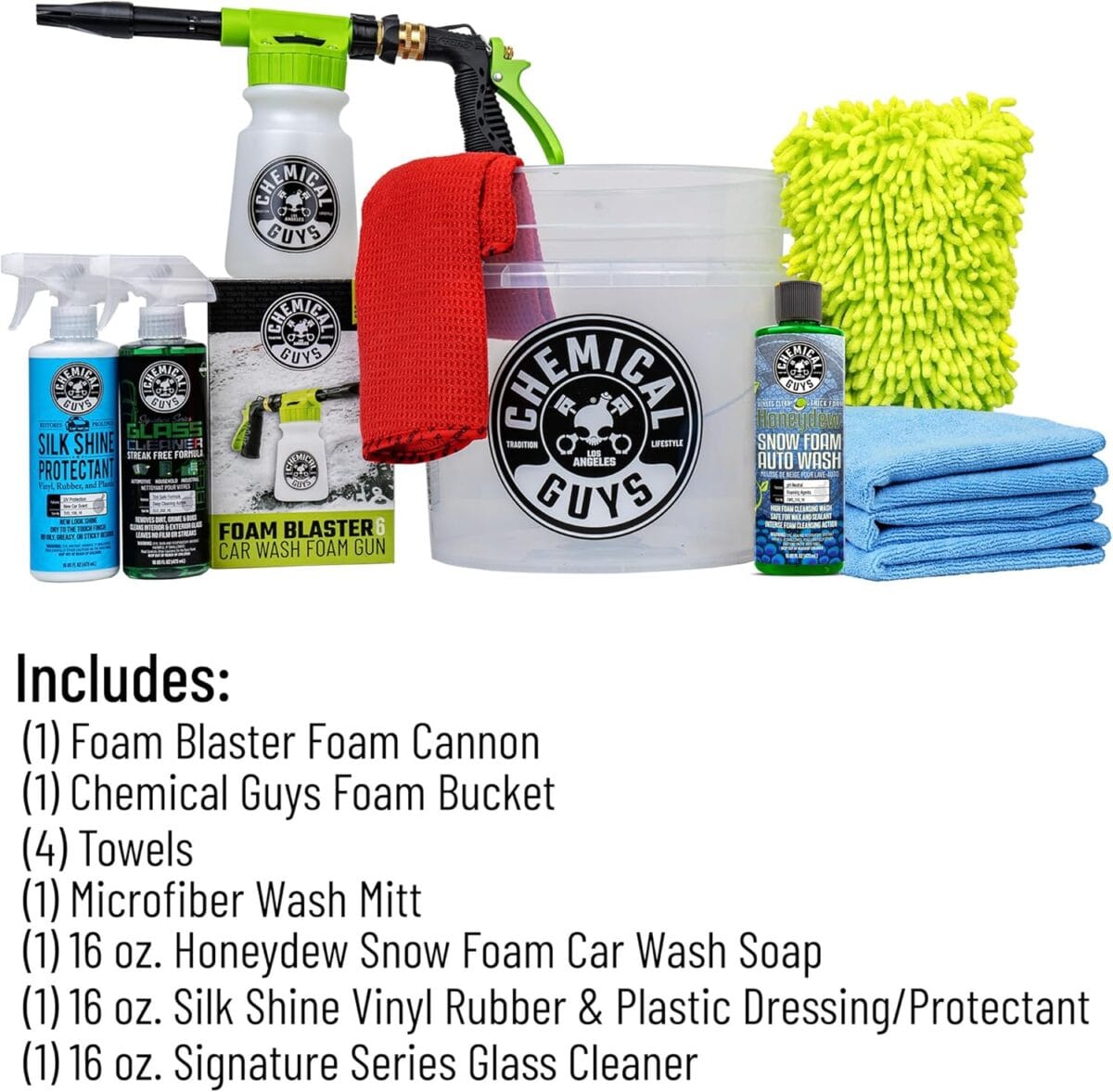 Chemical Guys HOL148 10-Piece Arsenal Builder Car Wash Kit with Foam Gun, Bucket, (4) Towels, Wash Mitt and (3) 16 oz. Car Cleaning Chemicals (Works w/Garden Hose)  2024 Version