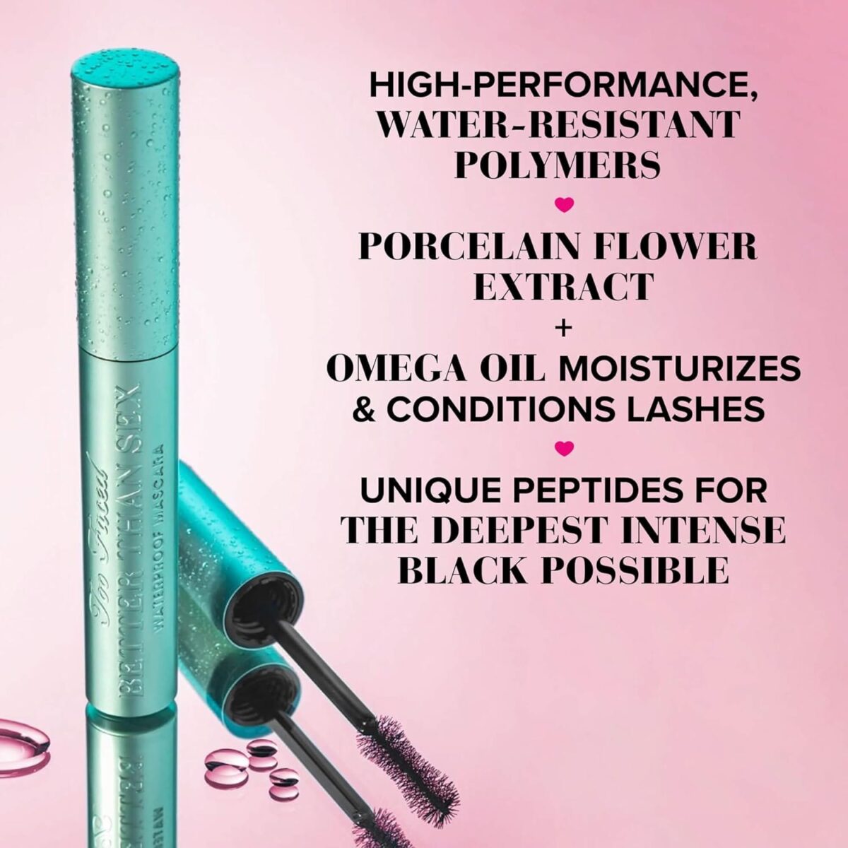 Too Faced Better Than Sex Waterproof Mascara |High-Performance Volume + Length with Unique Peptides