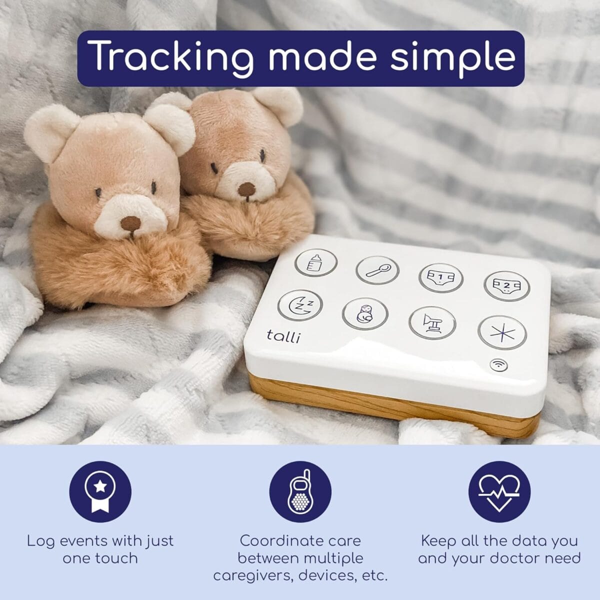 Talli Daily One-Touch Baby Tracker – Baby Monitor to Log Feedings, Diapers, Sleep & More – Electronic Journal Links to Mobile App for Real-Time Baby Monitoring & Tracking – Alexa Compatible