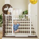 Cumbor 29.7-46" Baby Gate for Stairs, Toddler Safety Essentials for The House, Auto Close Dog Gate for Doorways, Mom's Choice Awards Winner-Easy Install Pressure Mounted Pet Gates for Dogs, White