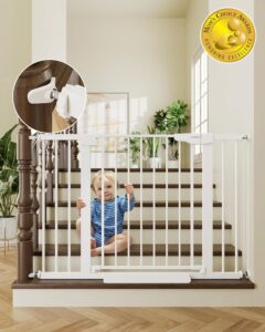 Cumbor 29.7-46" Baby Gate for Stairs, Toddler Safety Essentials for The House, Auto Close Dog Gate for Doorways, Mom's Choice Awards Winner-Easy Install Pressure Mounted Pet Gates for Dogs, White