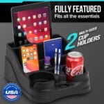 Small Center Console for Cars, Trucks, Minivans, SUVs, Vehicle Organizer, Cup Holders, Recycled Plastic, Made in USA (Black)