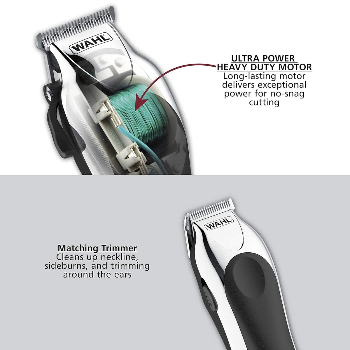 Wahl Clipper USA Deluxe Corded Chrome Pro, Complete Hair and Trimming Kit, Includes Corded Clipper, Cordless Battery Trimmer, and Styling Shears, for a Cut Every Time – Model 79524-5201M