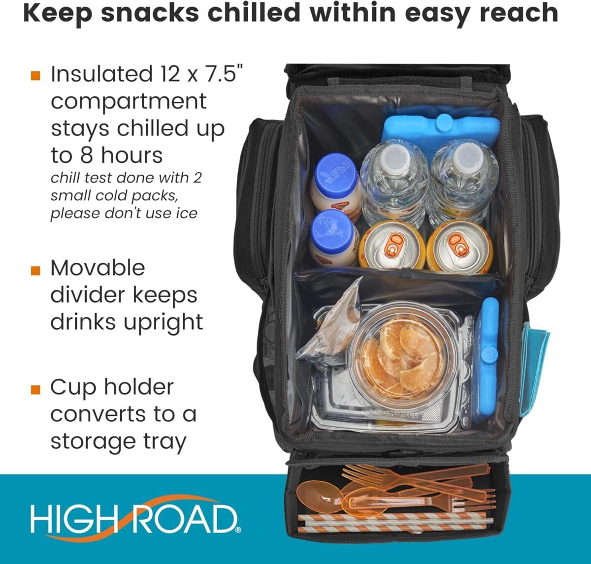 High Road CarHop Car Seat Organizer for the Front or Back Seat for Kids and Adults with Cup Holder Tray, Side Pockets and Cooler Compartment