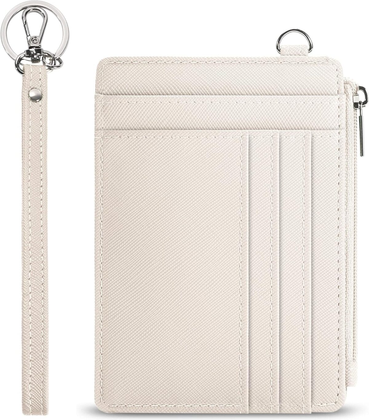 SEAVILIA Small Wallet for Women Slim Wristlet Keychain Wallets RFID Credit Card Holder With Zipper Pocket, ID Window (Beign)