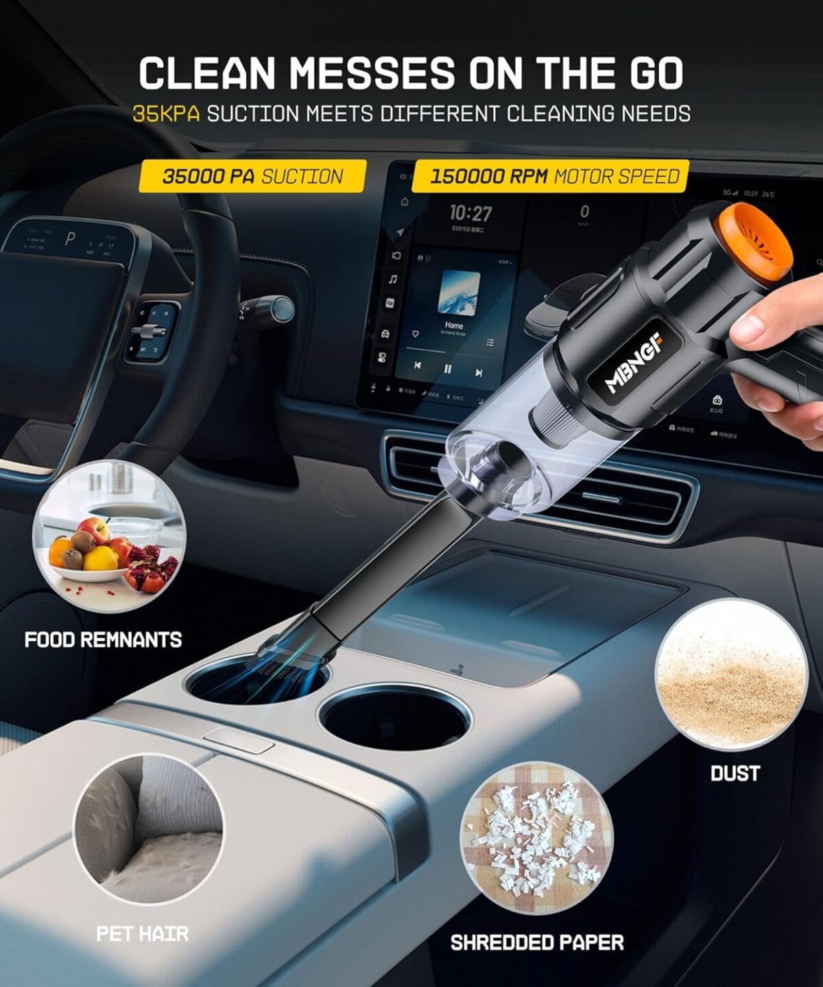 Car Vacuum Portable Cordless, 35000PA High Power Suction & Blower, Wireless Handheld Vacuum Cleaner for Car, Home, Office, Pet(Starburst Black)